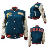Women Fashion Velvet Print Embroidered Baseball Jacket