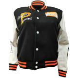 Women Fashion Velvet Print Embroidered Baseball Jacket