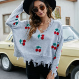 Women Loose V-Neck Tassel Crop Sweater