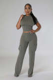 Women Solid short-sleeved top and wide-leg pants two-piece set