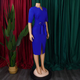 Women African V-Neck Solid Bodycon Dress