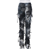 Women Style Tie Dye Tassel Casual Pants