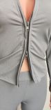 Women Solid Casual Zippered Ribbed Top and Pants Two-piece Set