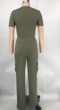Women Solid short-sleeved top and wide-leg pants two-piece set