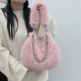 Autumn And Winter Furry Bag Imitation Fox Fur Armpit Bag Pearl Chain Shoulder Bag