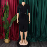 Women African V-Neck Solid Bodycon Dress