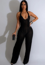 Fashion Women's Solid Color Low Back Deep V Halter Neck Jumpsuit Fashion Women's Solid Color Low Back Deep V Halter Neck Jumpsuit