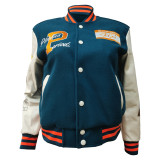 Women Fashion Velvet Print Embroidered Baseball Jacket