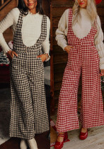 Women printed plaid loose wide leg overalls Women printed plaid loose wide leg overalls