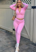 Women Solid Sexy Zipper Long Sleeve Top and Pant Two-piece Set Women Solid Sexy Zipper Long Sleeve Top and Pant Two-piece Set