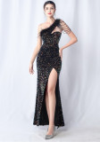Women velvet beaded high-end evening dress