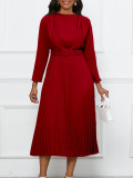 Plus Size African Women Chic Elegant Pleated Career Solid Dress