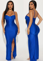 Women Sexy Suspender Slit Maxi Dress