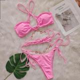 Women Sexy Crystal Diamond Bikini Halter Neck Crossover Lace-Up Two Pieces Swimwear