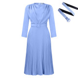 Plus Size African Women Chic Elegant Pleated Career Solid Dress