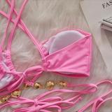 Women Sexy Crystal Diamond Bikini Halter Neck Crossover Lace-Up Two Pieces Swimwear
