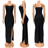 Women Sexy Suspender Slit Maxi Dress