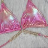 Women Crystal Diamond Bikini Sexy Shiny Lace-Up Two Pieces Swimwear