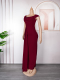 African Women's Plus Size Solid Color Long Dress