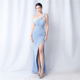 Women velvet beaded high-end evening dress