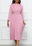 Plus Size African Women Chic Elegant Pleated Career Solid Dress