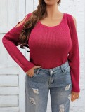 Plus Size Women Off-Shoulder Basic Round Neck Sweater