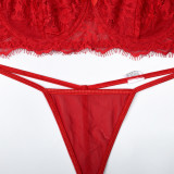 Women red sexy lingerie two-piece set