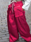Women Casual Detachable Pocket Wide Leg Pants