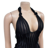 Fashion Women's Solid Color Low Back Deep V Halter Neck Jumpsuit