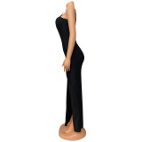 Women Sexy Suspender Slit Maxi Dress