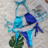 Women Crystal Diamond Bikini Sexy Colorblock Lace-Up Two Pieces Swimwear