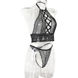 Women Lace Sexy Cross Hollow Sexy Lingerie Two-piece Set