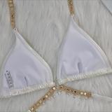 Women Crystal Diamond Bikini Sexy Shiny Lace-Up Two Pieces Swimwear