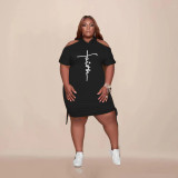 Plus Size Women Letter Print Bodycon Dress