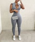 Women Zip Sleeveless Jumpsuit
