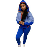 Women Autumn and Winter Casual Color Block Lamb Wool Hoodies Sports Two-piece Set