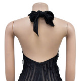 Fashion Women's Solid Color Low Back Deep V Halter Neck Jumpsuit