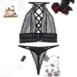 Women Lace Sexy Cross Hollow Sexy Lingerie Two-piece Set