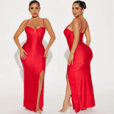 Women Sexy Suspender Slit Maxi Dress