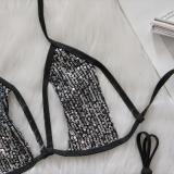 Women Bikini Sexy Two Pieces Sequin Lace-Up Hollow Beach Swimwear