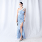 Women velvet beaded high-end evening dress