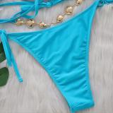 Women Sexy Crystal Diamond Bikini Halter Neck Crossover Lace-Up Two Pieces Swimwear