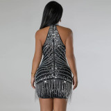 Halter Neck Beaded Nightclub Women Party Style Sexy Bodycon Dress