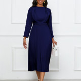 Plus Size African Women Chic Elegant Pleated Career Solid Dress