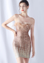 Feather Gradient Sequin Short Evening Dress Feather Gradient Sequin Short Evening Dress