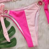 Women Crystal Diamond Bikini Sexy Colorblock Lace-Up Two Pieces Swimwear