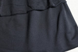 Women Solid Ruffle Sleeve Irregular Slash Shoulder Cascading Ruffles Dress