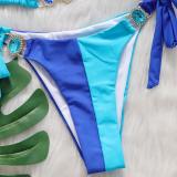 Women Crystal Diamond Bikini Sexy Colorblock Lace-Up Two Pieces Swimwear