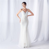 Floral Sequin Mesh Evening Dress