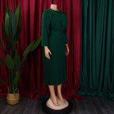 Plus Size African Women Chic Elegant Pleated Career Solid Dress
